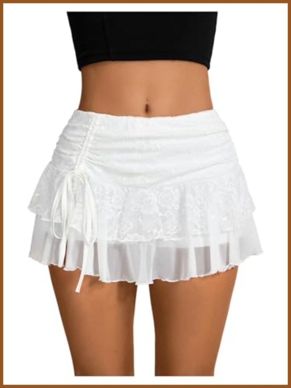 Y2k Lace Ruffle Mini Skirt Tiered Layered Skort with Drawstring